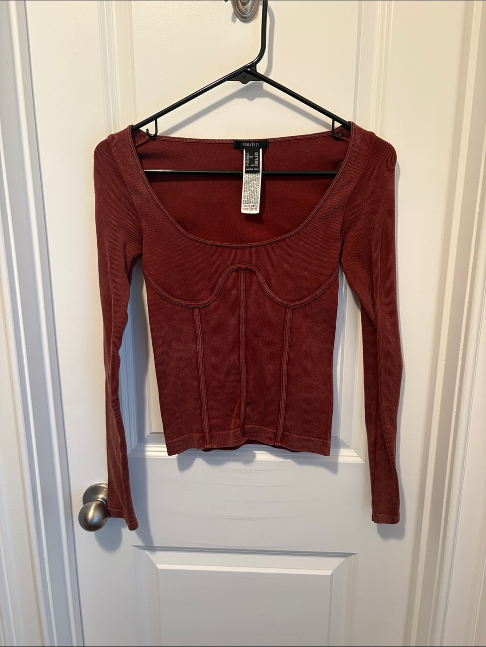 Forever 21 Rust Scoop-Neck Long Sleeve Top